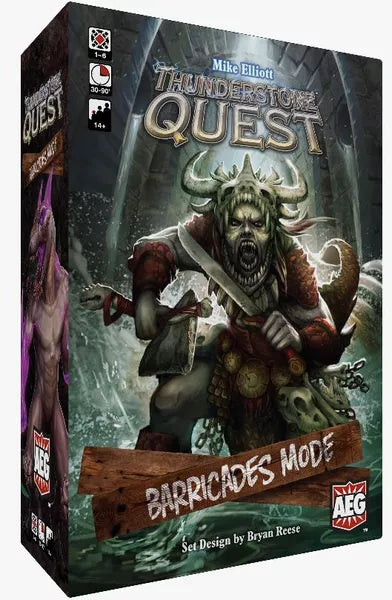 Board game box for 'Thunderstone Quest' with a fantasy character on the cover