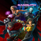 Cover of the Nanolith Cyberpunk RPG board game featuring characters in a futuristic cityscape.