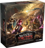 Board game box for 'Ascension Tactics' featuring characters and dragons on a dynamic background.
