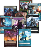 Collection of fantasy trading cards with various characters and creatures.
