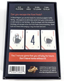 Back of a game box with text and cards displayed