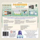 Pampero Clear Skies game expansion packaging with component list and branding details.