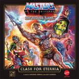 Masters of the Universe board game box with characters and 'Clash for Eternia' text.