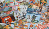 Collection of colorful illustrated cards featuring various characters and scenes.