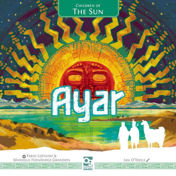Board game box for 'Ayar: Children of the Sun' with colorful design and text.