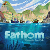 Board game box for 'Fathom' with a coastal scene and underwater view.