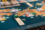 Board game with a world map layout on a table
