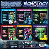 Board game box for 'Xenology' with alien-themed graphics and text.