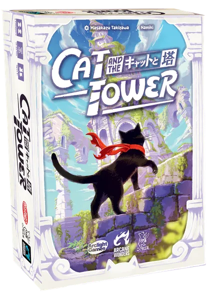 Board game box titled 'Cat and the Tower' with a black cat on a tower.
