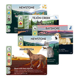 Collection of game cards featuring various landscapes and animals on a white background