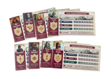 Collection of game cards with character portraits and game mechanics on a white background