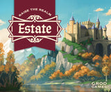 Game box cover of 'Raise the Realm Estate' by Grod Games with a castle and natural landscape.