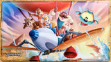 Cartoon characters on a plane with Lorcana logo