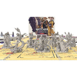 Chess pieces and board with 'The Witcher' theme on a white background