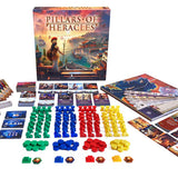 Board game set with 'Pillars of Heracles' box and components on a white background