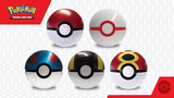 Set of Poké Ball figures with Pokémon logo on a white background
