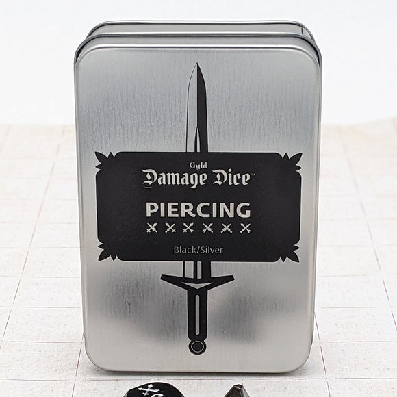 Gyld Dice Set - Piercing Damage Metal (Silver/Black) (7ds)