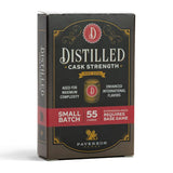 Card game box titled 'Distilled Cask Strength' by Paverson Games on a white background