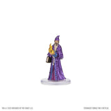 Fantasy figurine in a purple robe holding a staff on a white background