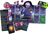 Board game components including cards and a character card with 'Alchemist' on a white background