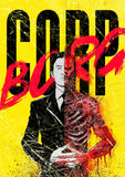 Artistic depiction of a person half skeleton with 'Corp Borg' text on a yellow background