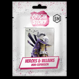 A sealed retail package for a mini-expansion card game. The package is white with pink and gray splatter graphics, a die-cut hanging slot, and printed artwork showing a stylized character.