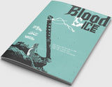 Book cover of 'Blood Ice' with a stylized illustration and text on a light gray background