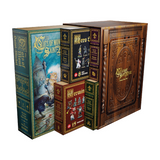 Collection of ornate book boxes with detailed designs on a white background