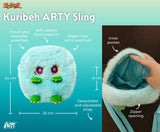 Kuribeh ARTY Sling with measurements and features on a teal background
