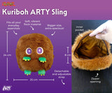 Kuriboh ARTY Sling plush toy with specifications on a purple background