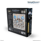StarCraft tabletop miniatures game box with game pieces on a white background