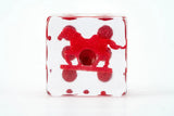 Square glass block with red poodle design on a white background