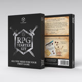 RPG Starter Kit packaging with black and white design on a gray background
