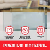 Clear acrylic block with text and icons on a blurred background