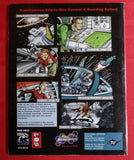 Back cover of a book with comic-style illustrations and text on a red background