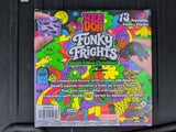 The retail packaging for the 'Nee Doh! Funky Frights. The box features a highly vibrant, multicolored cartoon illustration.