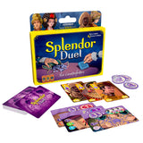 Splendor Duel board game packaging with cards on a white background