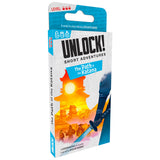 UNLOCK! Short Adventures: The Path of the Katana board game box, featuring a white and blue packaging design with an illustration of a katana and a sunset scene.