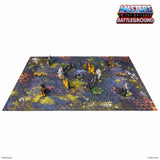 Masters of the Universe Battleground playmat with figures on a white background