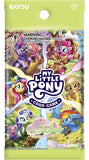 My Little Pony card game booster pack with colorful ponies on a green background