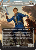 Card featuring Lucy MacLean, Positively Armed with fantasy elements and text.