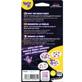 Back of a game packaging for 'Spot It!' with colorful illustrations and text on a white background