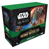 Star Wars Unlimited Home Worlds Prerelase board game box, featuring a black and green design with Star Wars and Homeworlds branding and character artwork.