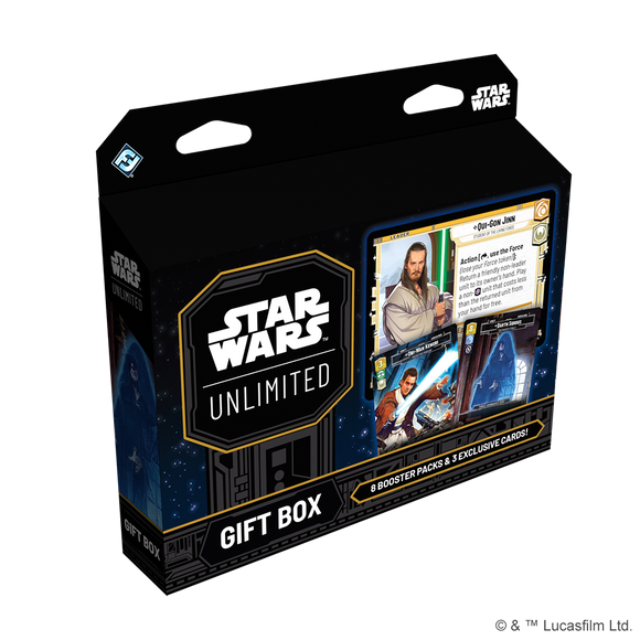 Star Wars Unlimited gift box packaging with character images on a white background