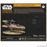 Star Wars Legion X-34 Landspeeder packaging with miniature and branding details.