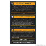 Card back with text and branding for 'Rogues & Rebels' game extension by Atomic Mass Games.