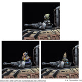 Collage of miniature figures with detailed armor and weapons on a textured surface.