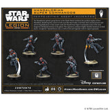 Star Wars Legion Mandalorian Super Commandos expansion pack with miniatures on a black background