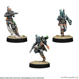 Three miniature figures of characters from a science fiction setting on a white background.