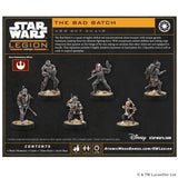 Star Wars Legion The Bad Batch miniatures set on a display card with branding.
